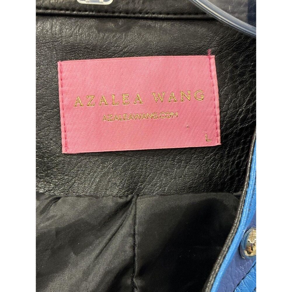 Azalea Wang Stud Moto Jacket Vegan Leather Blue World Panther Graphics - Size L - Picture 6 of 6
